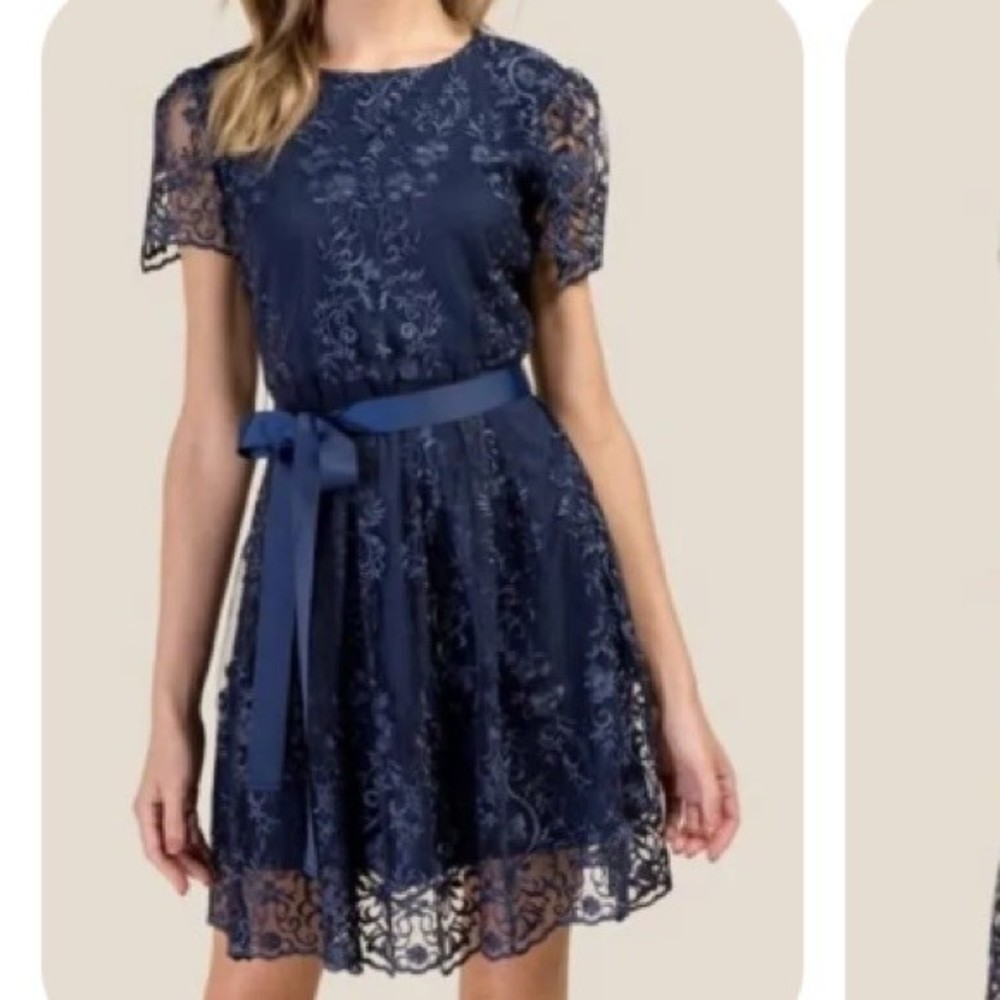 Size Small Francescas Collections Isabella Navy blue Lace Floral Dress NWT